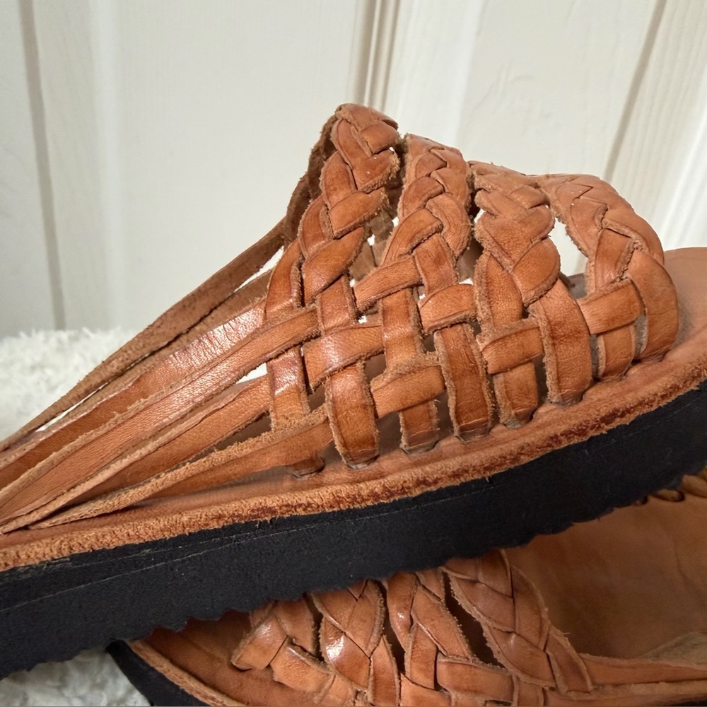 Mexican Braided Tan Leather Women's Huaraches Size 7 - Picture 5 of 6